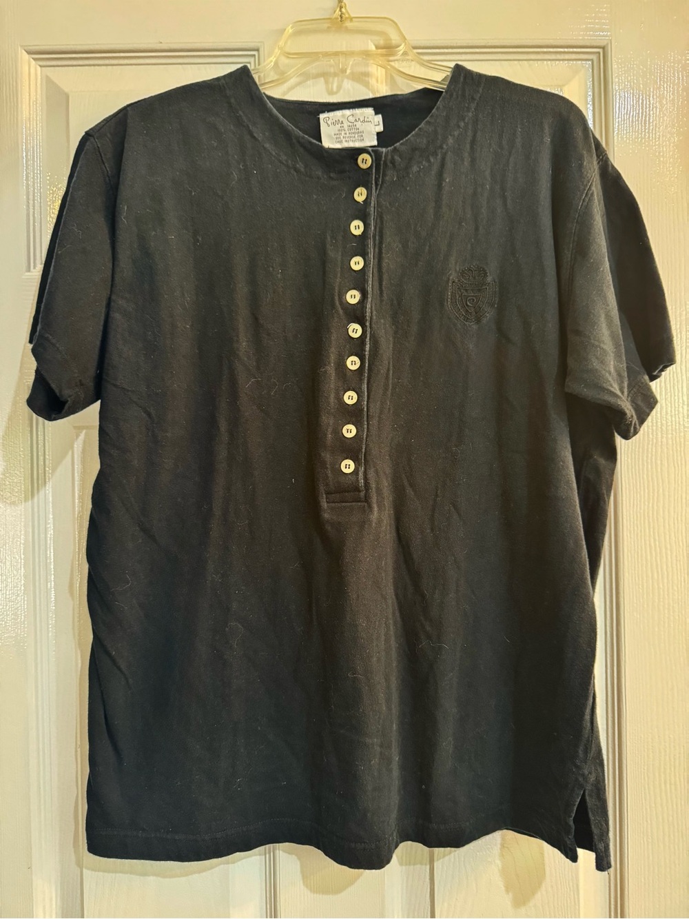 Vintage Pierre Cardin Black Short-Sleeve Henley with Button Placket